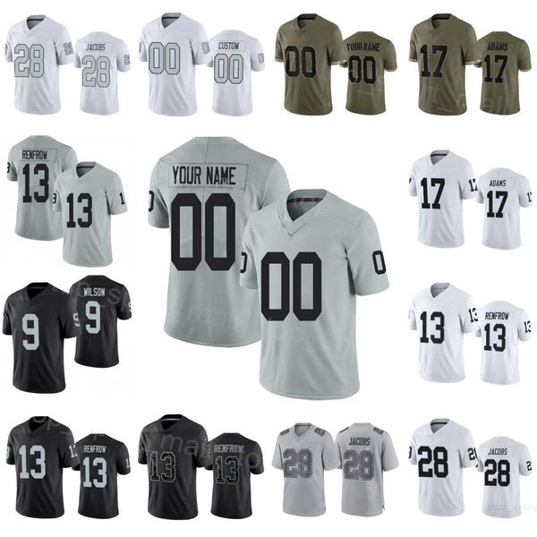 

men kids women football 28 josh jacobs jerseys 35 zamir white 34 brandon bolden 17 davante adams 13 hunter renfrow 9 tyree wilson turn back, Black;red