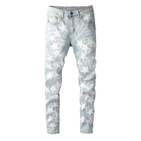 

men ripped destroyed light blue jeans fashion slim fit washed motocycle denim pants hole hip hop biker mens rips trousers p257s