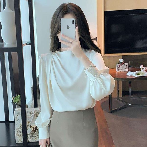 

professional ol white shirt for women design sense niche high grade anti wrinkle satin ice silk texture spring