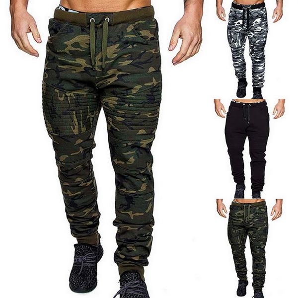 

men's pants 2021 mens winter warm drawstring closure slim fit camo jogger gym athletic sweatpants sports harem joggers231s, Black