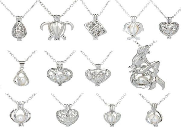 

natural freshwater pearl cage pendants necklaces copper white gold plate hollow openwork pumpkin heart oyster pearls pendant sauto7181568, Silver