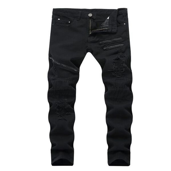 

2018 autum big size jeans new men's more zip jeans denim zip hole pants casual streight leg jeans size 28-40 tx209y, Blue