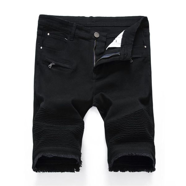

denim shorts men jeans summer stretch slim fit short jeans mens designer cotton casual distressed black jean knee length shorts2392, Blue