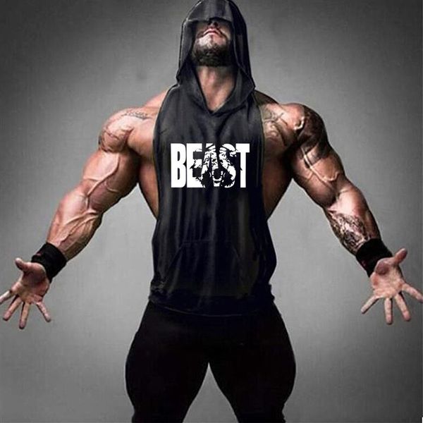 

marchwind brand gym clothing fitness men cotton tankwith hooded mens bodybuilding stringers tank workout singlet sle358k, White;black