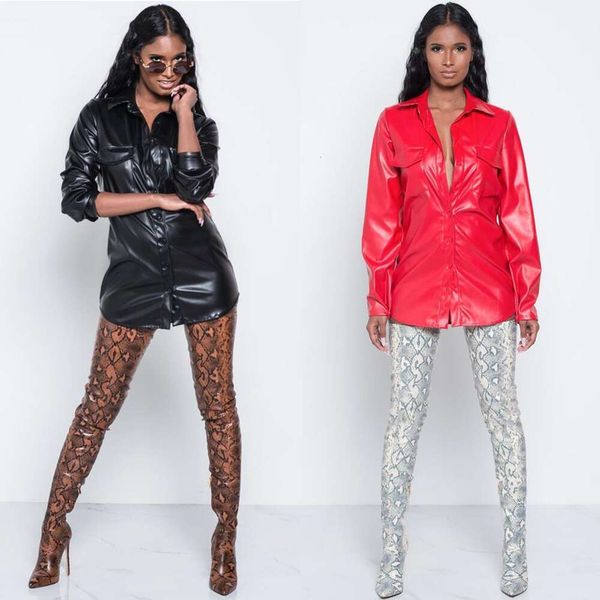 

selling nightclub shirt womens clothing pu leather long sleeve, White