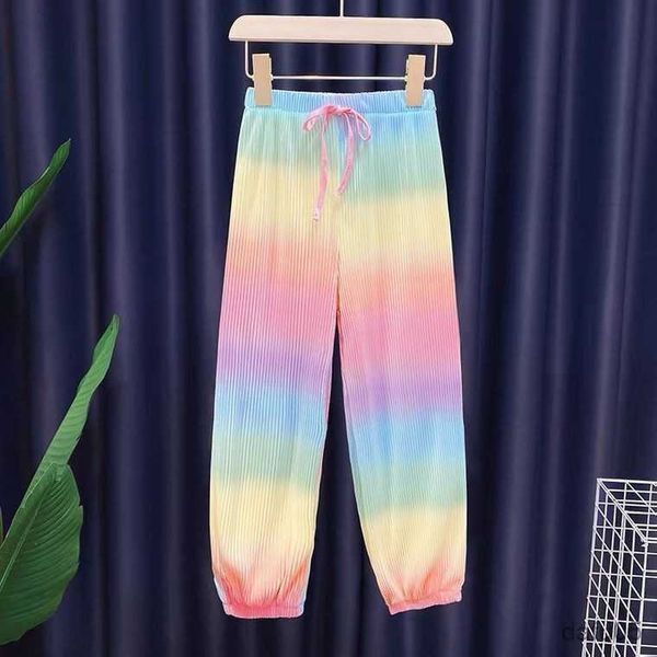 

clothing sets girls 2023 summer new fashion ice silk gradient color loose t-shirts+pants suits years kids tie-dyed clothing r230812, White
