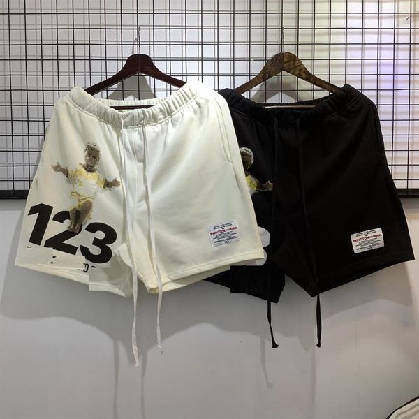 

pants print drawstring casual mens summer shorts straight retro oversized streetwear knee length216d, Black