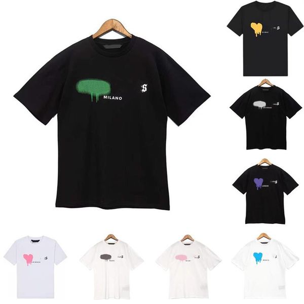 

designer mens t shirt high street shirts women graffiti tee fashion spray paint couple short sleeves loose tide brand235o, White;black