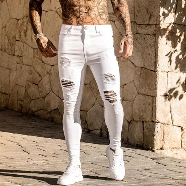 

monerffi2019 new fashion streetwear mens jeans destroyed ripped design pencil pants ankle skinny men full length jeans208i, Blue
