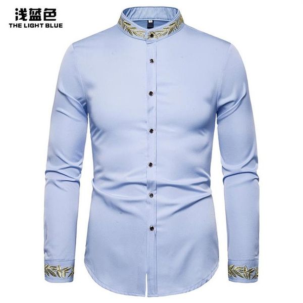 

men's fashion printed shirts western style formal casual pattern floral business wears stand collar long-sleeved dress266b, White;black