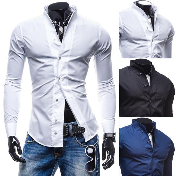 

new 2020 fashion spring autumn solid stand-up collar slim fit casual mens clothing wedding tuxedo shirts210c, White;black