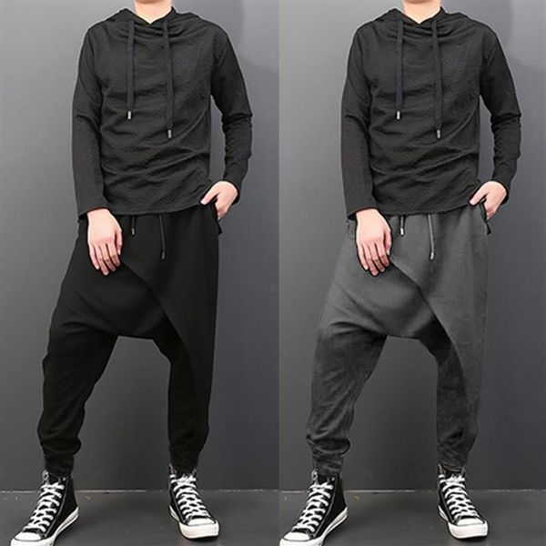 

plus size men casual drape drop crotch harem hip-hop pants trouser baggy dancing pants gothic punk style harem pants men2912, Black