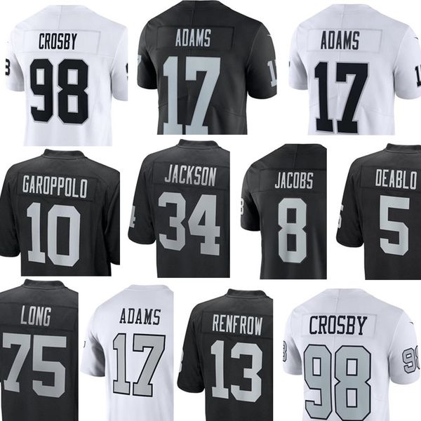 

football jersey 19 tyree wilson 24 charles woodson 17 davante adams 98 maxx crosby 10 jimmy garoppolo 28 josh jacobs 13 hunter renfrow tujiz, Black;red