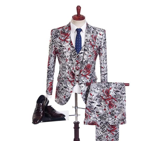 

customize slim latest singlebreasted gun peaked lapel silvery red pattern wedding suits wedding tuxedos for men slim fit groomsme8397415, Black;gray