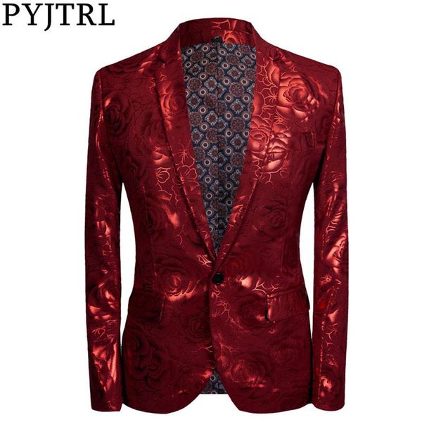 

pyjtrl new tide men plus size shiny red rose casual blazer designs fashion singer costume mens blazers slim fit suit jacket239g, White;black