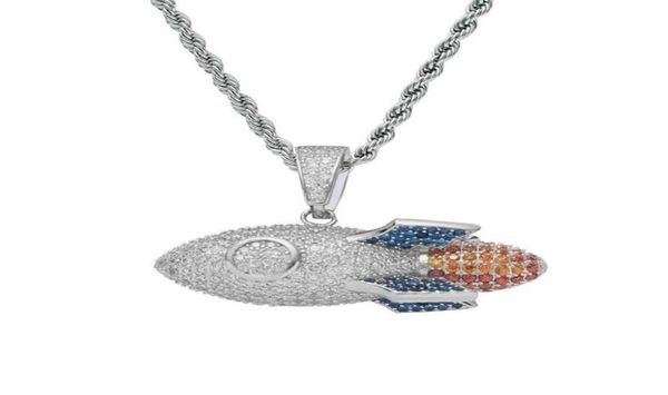 

rocket uzi sterling plate pendant colorful zircon cool fashion hiphop women men necklaces27602076179, Silver