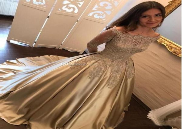 

gold pealrs appliqued stain long prom dresses off the shoulder formal evening gowns sweep train long party dress vestidos de fiest1418499, Black