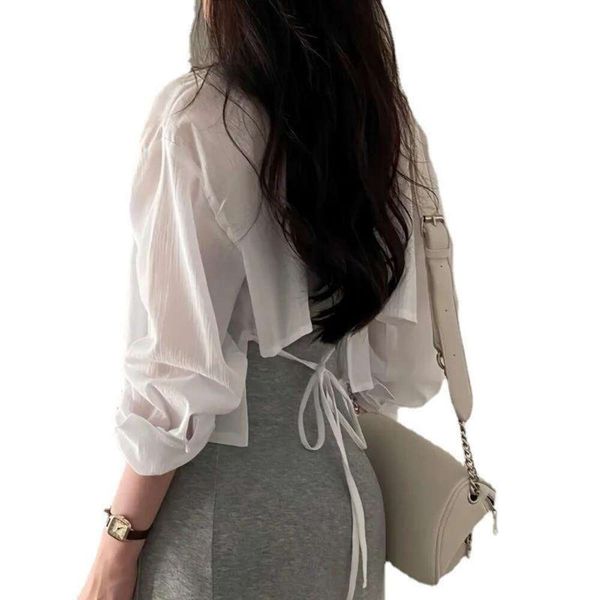 

sunsunscreen cardigan short summer long sleeved chiffon shirt design sense carefully sticky back strap backless for, White