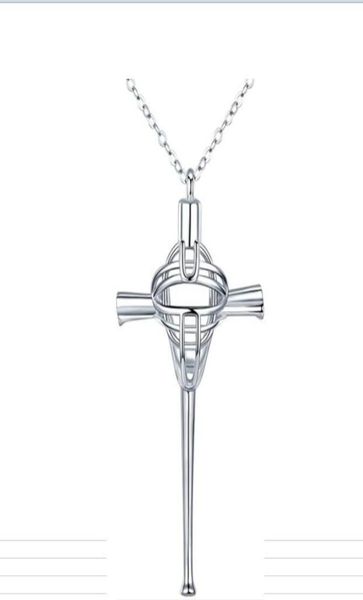 

mix whole steel stainless titanium sport accessories baseball silver bat cross pendant necklace catchers mask and chain set go5328097