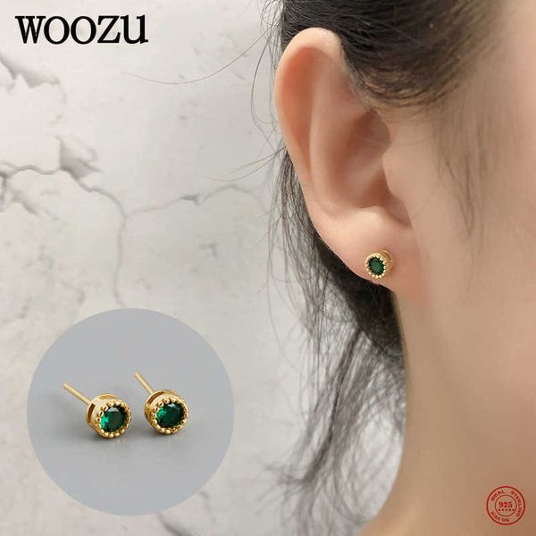

woozu 925 sterling silver fashion green zircon piercing stud earrings for women daily wear punk luxury charm jewelry accessories