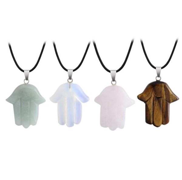 

cute healing crystal opal tiger eye necklace hand shape natural stone pendant necklaces collier gift whole3336562, Silver