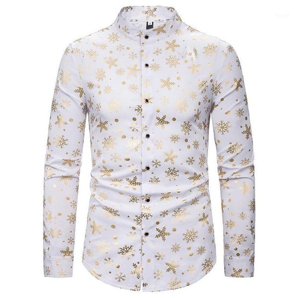 

men's casual shirts 2021 snow gold bronzing christmas shirt men long sleeve mandarin collar mens black dress xmas party prom 299n, White;black