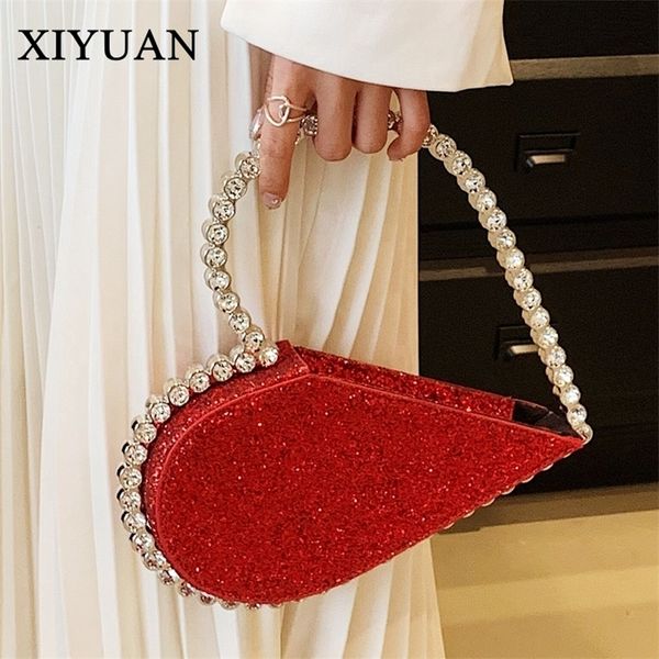 

evening bags xiyuan diamond pink red black heart evening clutch bags designer women's handbag s mini wedding party purses 230811