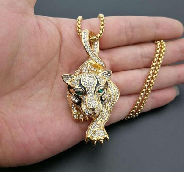 

hip hop charm pendant inlaid zircon bling iced out stainless steel leopard cheetah panther pendants necklace for men rapper jewelr1347852, Silver