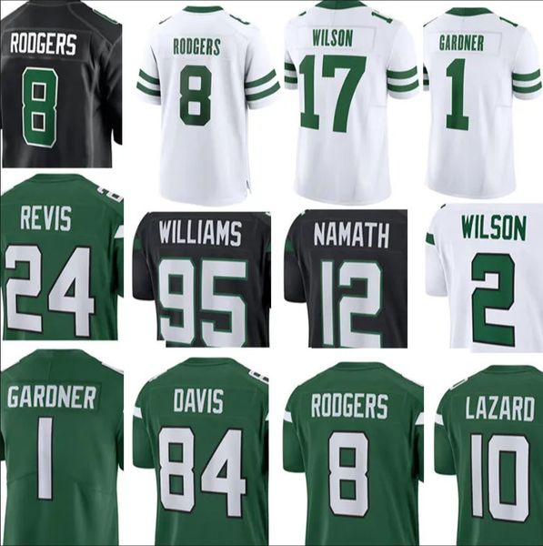 

aaron rodgers ahmad sauce gardner football jerseys garrett zach wilson breece hall cj mosley quinnen williams new yorks namath jetes odell b, Black;red