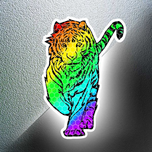

13.62*19.65cm walking tiger colorful reflective sticker for car styling window body animal creative stickers decals decoration r230812