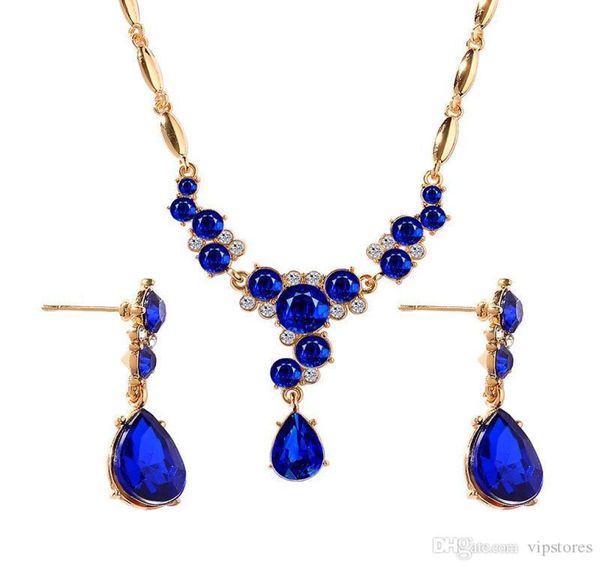 

2019 ornaments crystal fashion necklace and earring sets earrings three color crystal necklace earrings jewelry set2012298, Silver