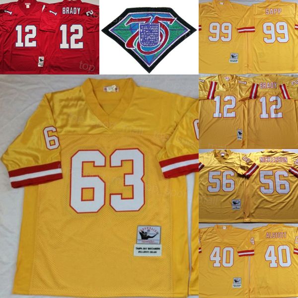 

retro football 63 lee roy selmon jersey 99 warren sapp 40 mike alstott 56 hardy nickerson 12 tom brady vintage stitched 75th anniversary yel, Black;red
