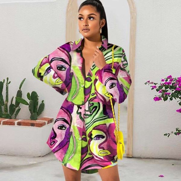 

fashionably printed medium long shirt loose casual womens, White