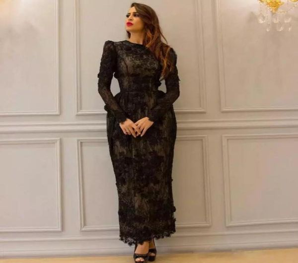 

black lace ankle length dresses formal evening gowns jewel neck applique long sleeves prom dresses glamorous see through sheath ev6183978