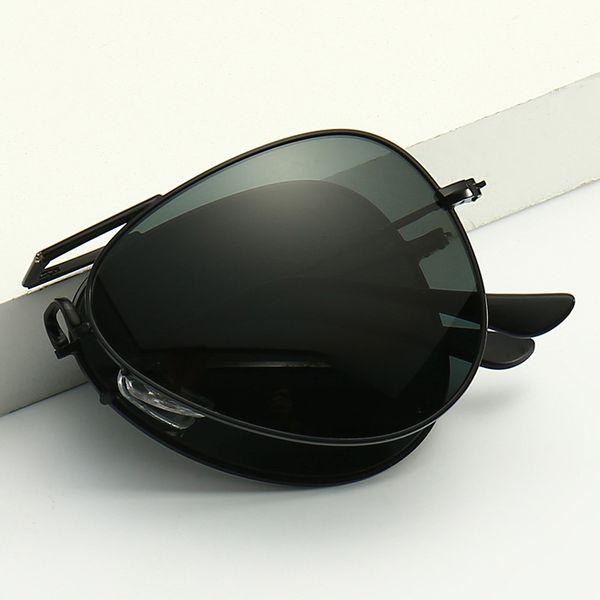

designer sunglasses portable folding polarized sunglasses for men square metal frame pchromic sunglasses driving glasses night vision eyewea, White;black