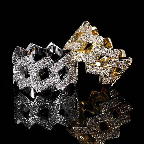 

14mm rhombus 18k gold mens ring designer party copper aaa cubic zirconia diamond silver rings for man south american punk hiphop jewelry siz, Golden;silver