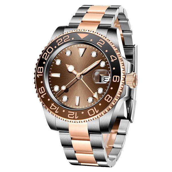 

men diver watch root beer gmt 904l stainless steel strap japanese movement wristwatches super luminous waterproof sapphire glass mens watche, Slivery;brown