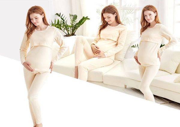 

pregnant women breastfeeding pajamas sets autumn winter maternity nursing sleepwear long sleeve stretchy maternity pajamas clothes3430824, White