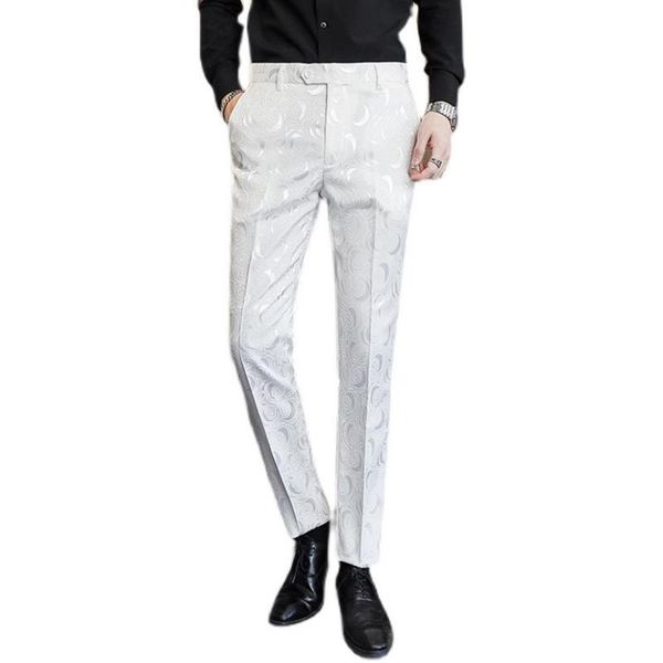 

men's suits & blazers white suit pants wedding party dress trousers men jacquard fabric large size pantalones ho331z, White;black