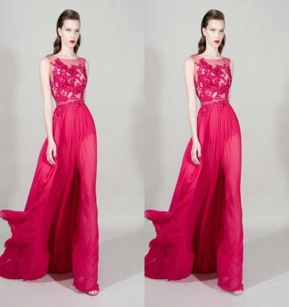 

new fashion lace sheer neckline a line long evening dresses 2016 zuhair murad chiffon with beads formal gowns custom made china en8357950, Black;red