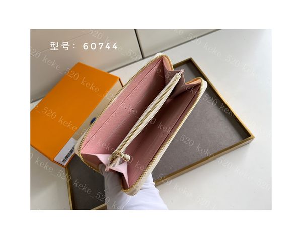 

zippy wallet designer womens leather card holder organizer long wallet coin purse key pouch pochette cles m60744/60742 white grid pink, Red;black