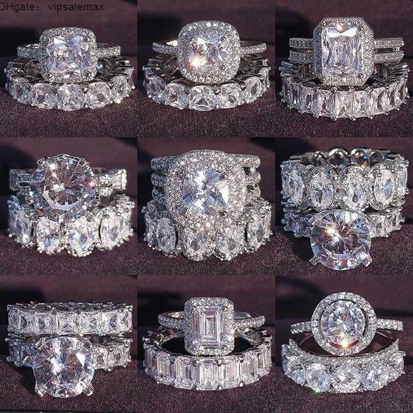 

luxury real 925 sterling silver rings oval princess cut wedding ring set for women engagement band eternity jewelry zirconia r4975 p0818