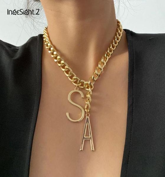 

ingesightz gothic miami curb cuban thick choker necklace statement initial alphabet letter a pendant necklace for women jewelry6779853, Silver