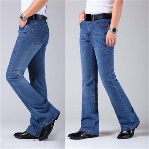 

mens flared leg jeans trousers high waist long flare jeans for men bootcut blue hommes plus size 27-36258m