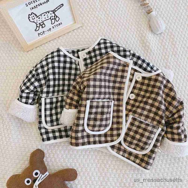 

jackets baby boys girls winter coat thickening warm overcoats cute kids plaid coats children clothes r230812, Blue;gray