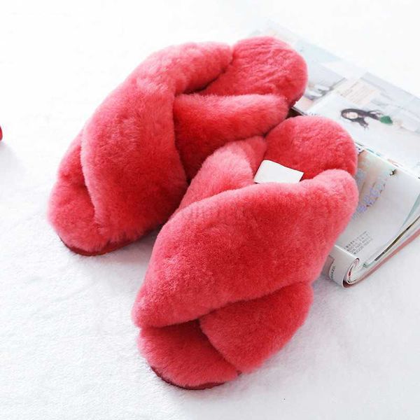 

slippers real wool 2023 natural sheepskin home slipper winter women indoor slippers fur slippers wool flip flops slipper lady home shoes, Black