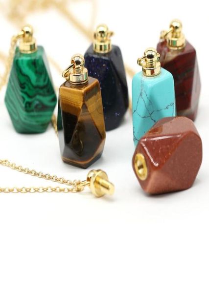 

pendant necklaces natural perfume bottle crystal stone necklace agates malachite essential oil diffuser charm copper chain jewelry8117118, Silver