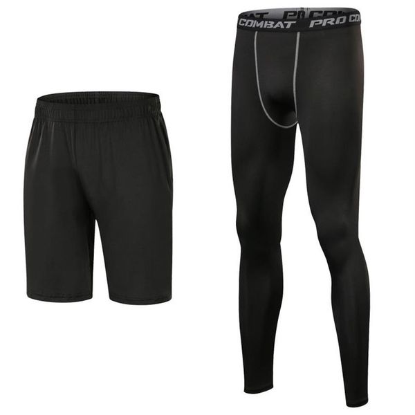

quick dry mens compression pants sets 3 colors sports running shorts and leggings basketball gym pants skinny joggers272s, Black