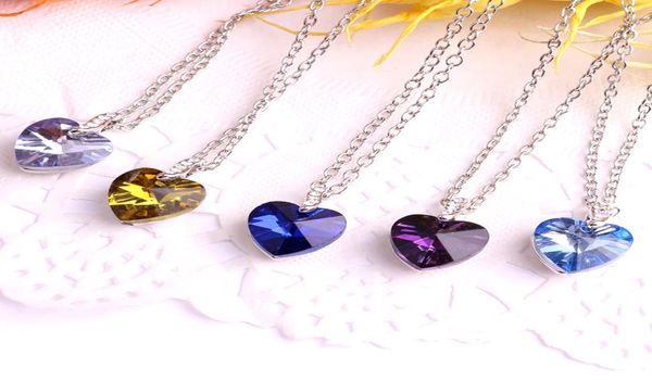 

luxury design handmade colorful heart crystal pendant necklace women039s gift silver chain jewelry1348677