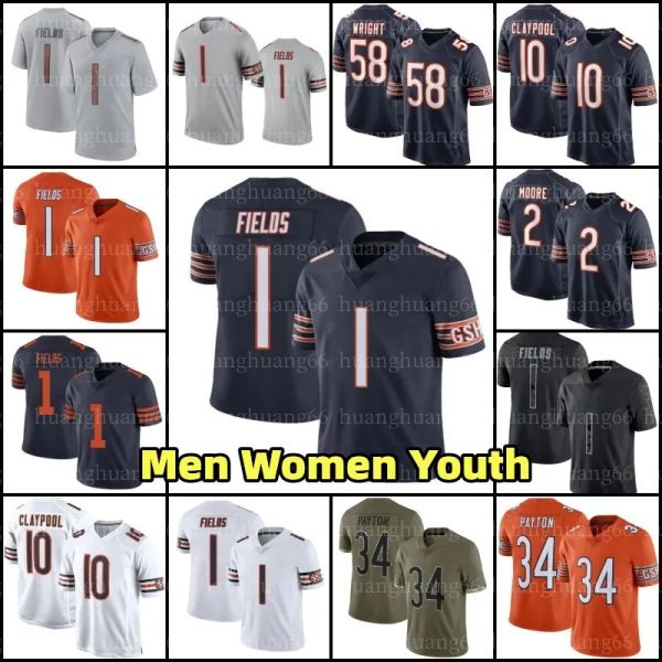 

1 justin fields jersey dj moore walter payton chase claypool eddie jackson david montgomery darnell mooney andy dalton football darnell wrig, Black;red